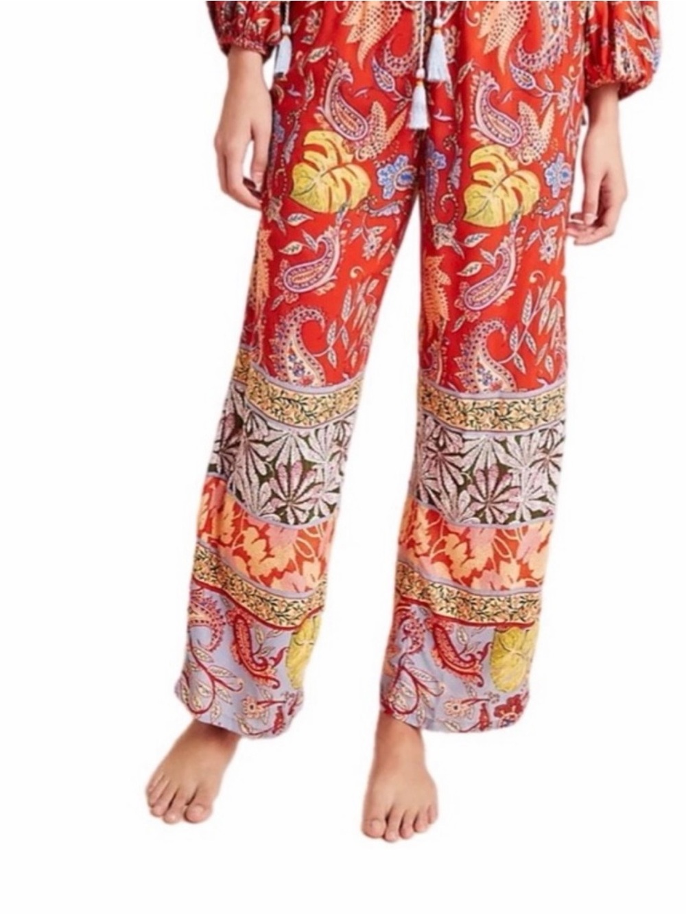 By Anthropologie Sonrisa Red Paisley Pants size small. I -4